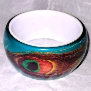 Lucite Peacock Feather Bangle Bracelet